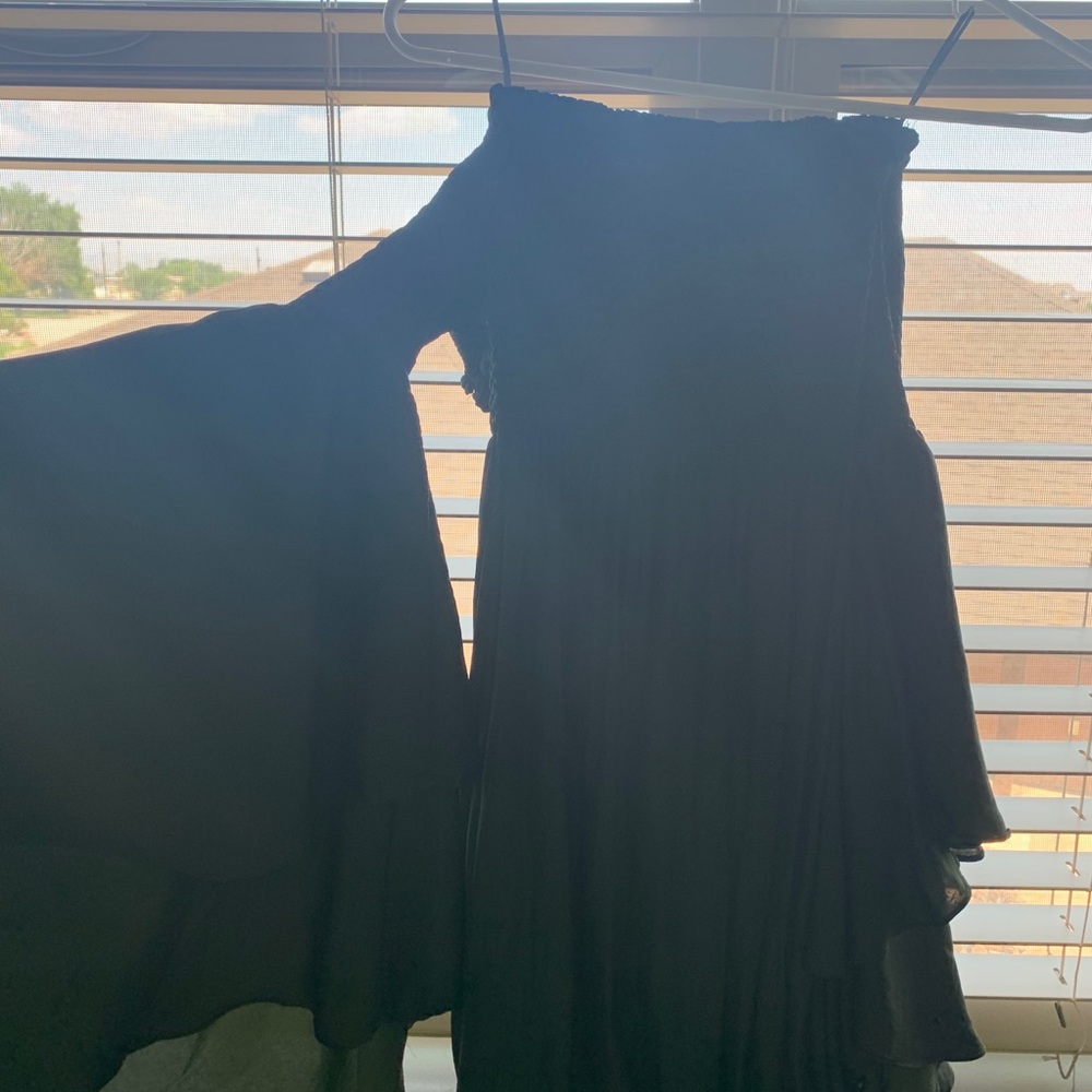 Off the shoulder emerald green dress